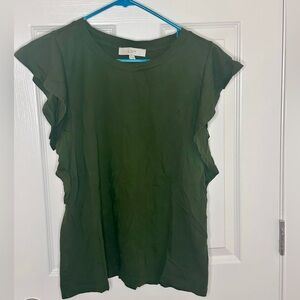 LOFT Dark Olive Green Flutter Sleeve Top | Size XL